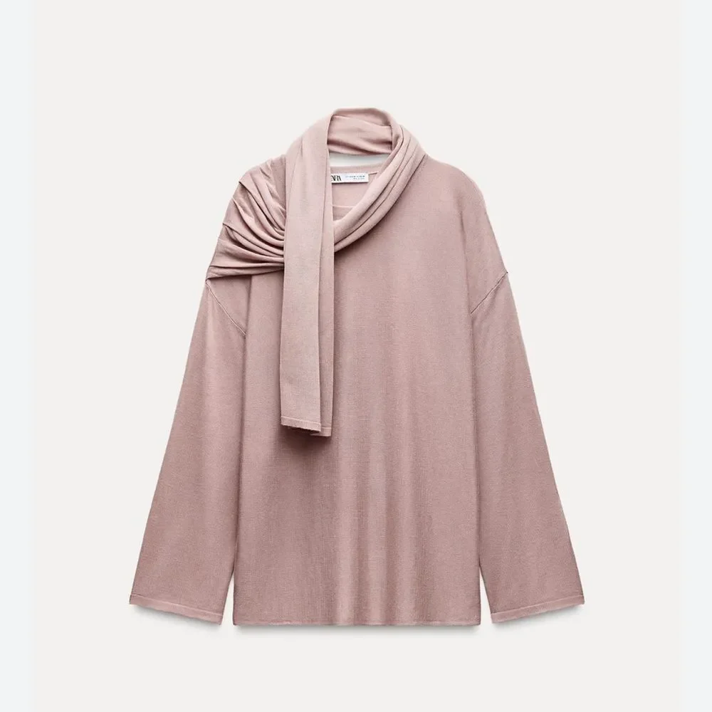 Zara Knit Sweater with Scarf Soft Pink Sz Sm/Med - Picture 2 of 5